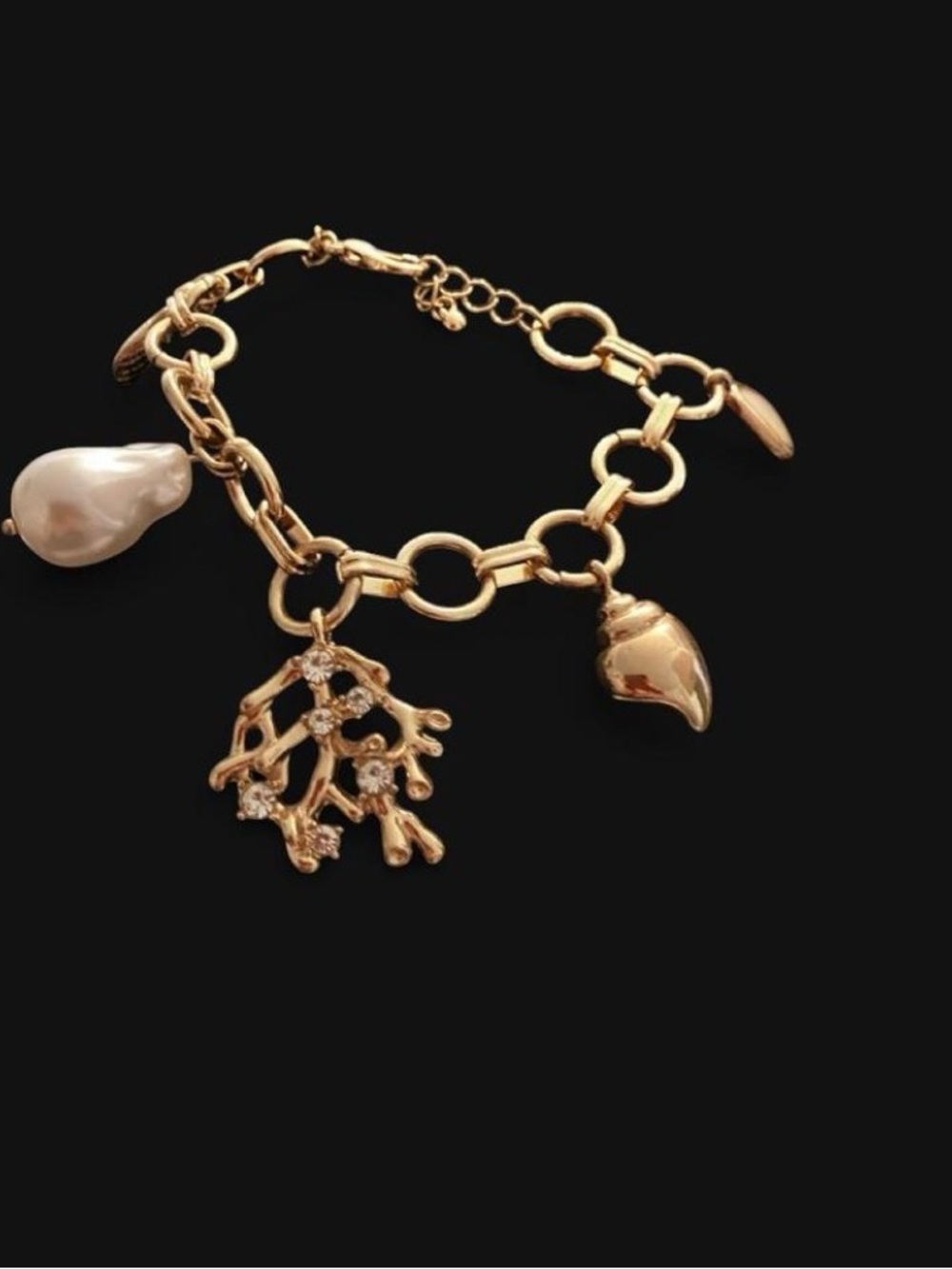 Coastal vibes INC International Concepts Gold-Tone Charm Bracelet with Pearl Dro